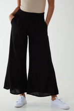 Plain Crinkle Effect Shirred Waist Wide Leg Trousers (6 Colours)
