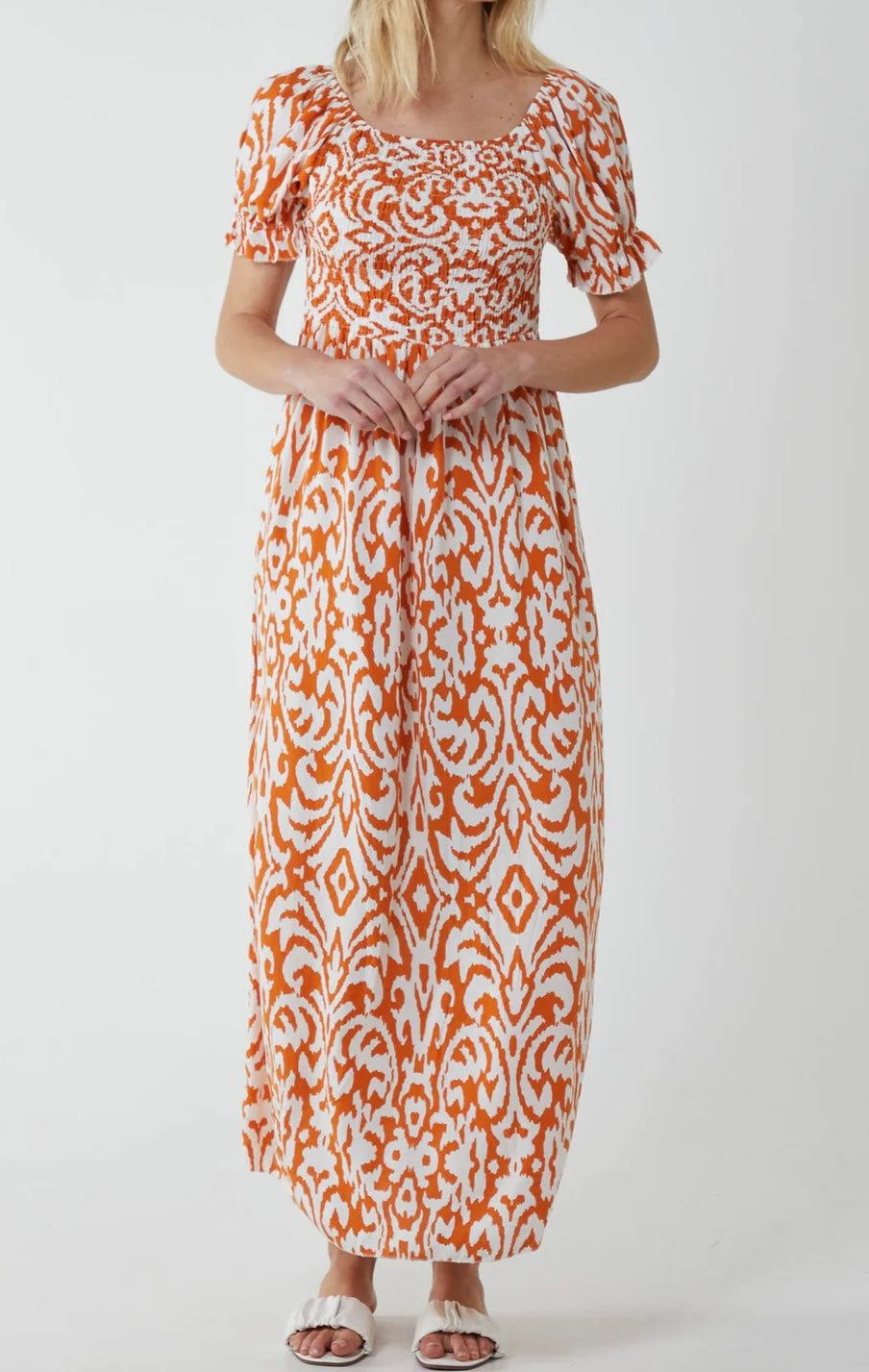 Baroque Style Print Shirred Maxi Dress (4 Colours)