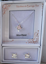 Silver Plated Diamanté Framed Necklace And Earrings Gift Set