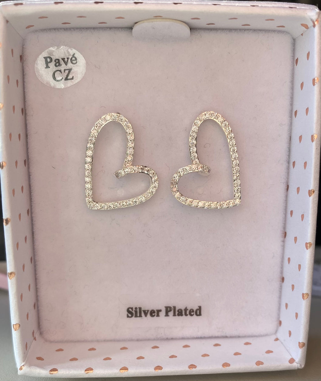Silver Plated Drop Diamante Heart Earrings