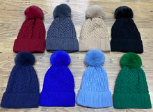 Cable Knit Plain Pom Pom Hat With Fleece Lining (10 Colours)
