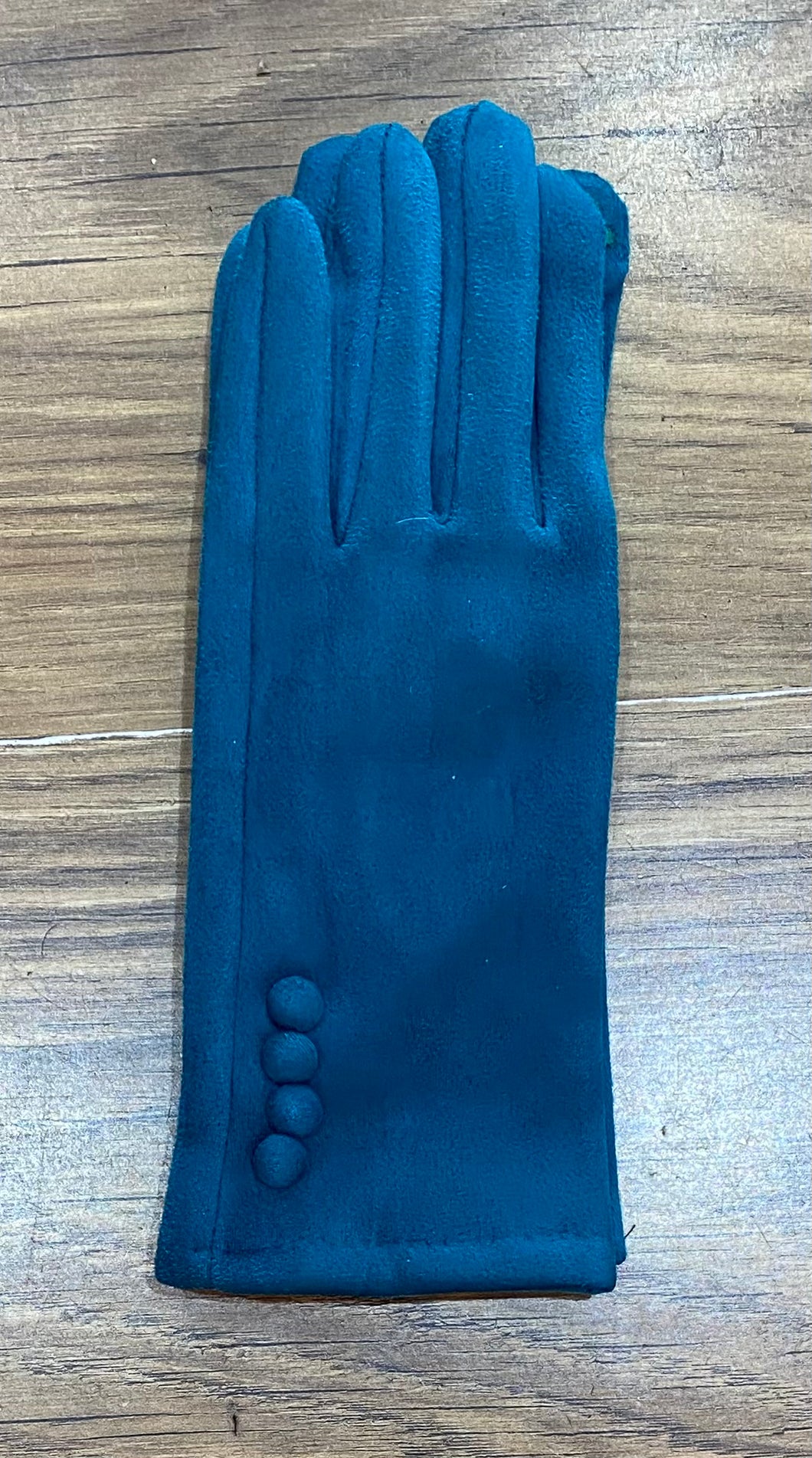 Super Stretchy Plain Suedette Gloves With Button Detail (9 Colours)