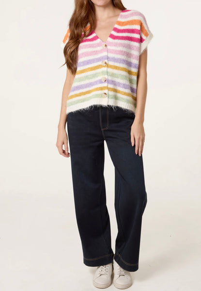 Striped Colourful Knit Vest Style Cardigan (2 Colours)