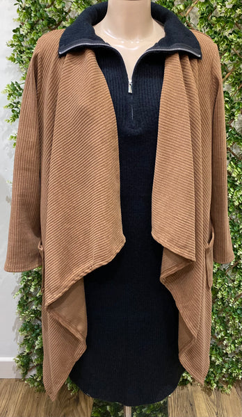 Kirsty Camel Ribbed Cascade Waterfall Jacket