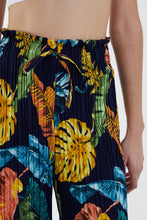 Bright Multicoloured Tropical Print Cropped Pleated Wide Leg Trousers