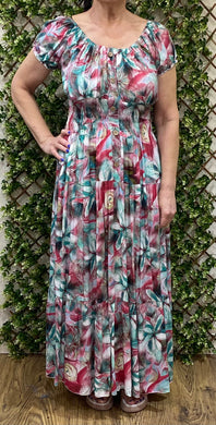 New Artist Effect Flower Print Bardot Maxi Dress (3 Colours)