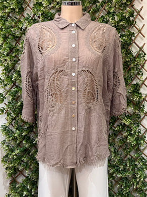 Plain Cotton Lace Paisley Embroidered Design Shirt (3 Colours)