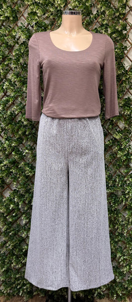 Marled Textured Effect Wide Leg Elastic Waist Trousers (3 Colours)