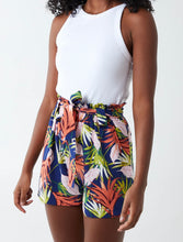 Tropical Navy Multi Print Belted Shorts With Pockets