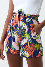 Tropical Navy Multi Print Belted Shorts