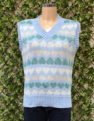 Blue Heart Design V-Neck Knit Vest Top
