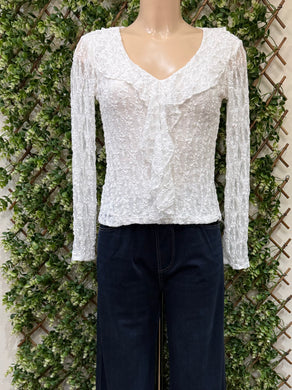 Jocelyn Plain Stretchy Lace Frill Front V-Neck Top (3 Colours)