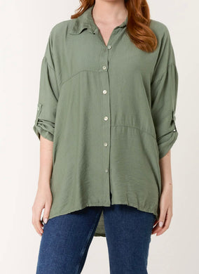 Plain Stretchy Roll Sleeve Button Shirt (3 Colours)