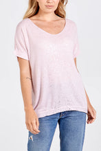 Silver Shimmer Splatter Effect V-Neck T-Shirt (3 Colours)