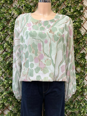 Marble Effect Multi Print Round Neck Bubble Hem Blouse (3 Colours And Designs)