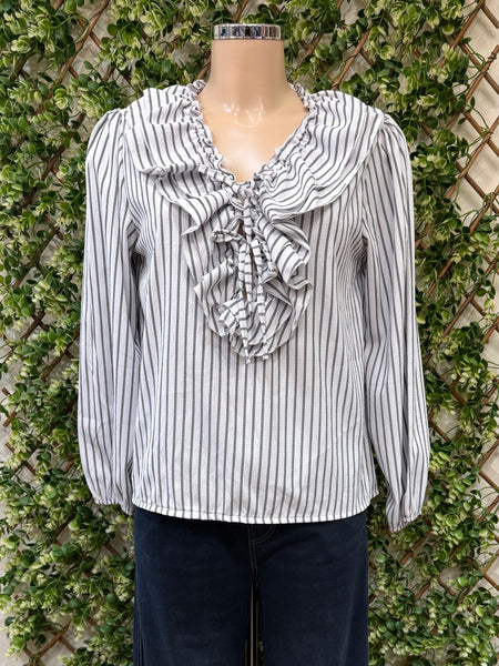 Lesley Striped Frill Front Blouse (2 Colours)