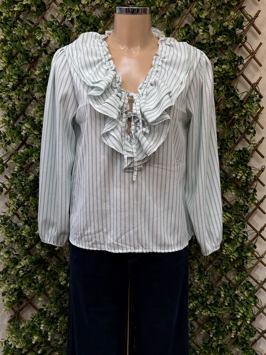 Lesley Striped Frill Front Blouse (2 Colours)