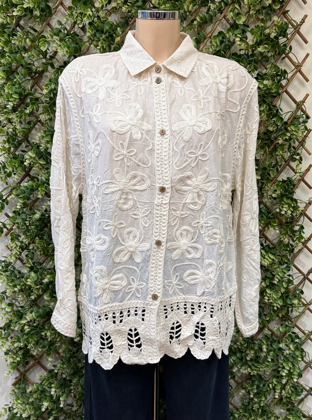 Cotton Embroidered and crochet Detail Shirt (2 Colours)