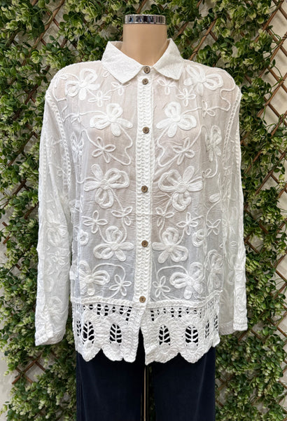 Cotton Embroidered and crochet Detail Shirt (2 Colours)