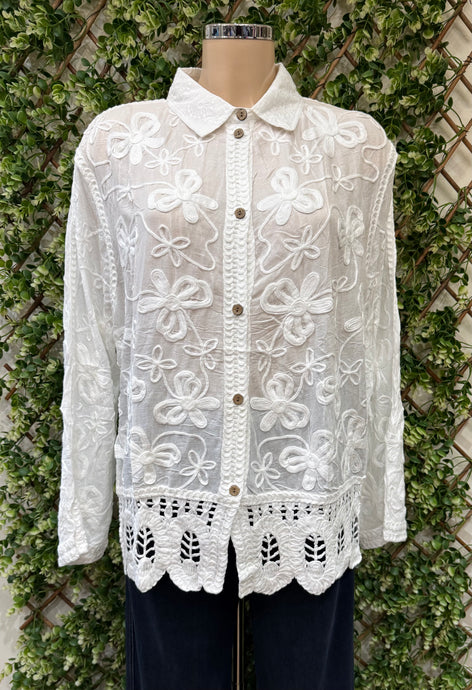Cotton Embroidered and crochet Detail Shirt (2 Colours)