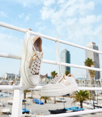 Rieker M1912-80 Morelia Leather Beige And Light Gold Combination Flatform Trainers