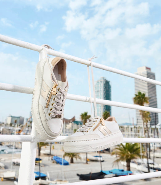 Rieker M1912-80 Morelia Leather Beige And Light Gold Combination Flatform Trainers