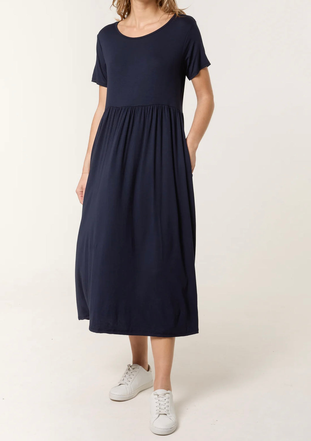 Plain Stretchy Tiered Midi Dress With Pockets (2 Colours)