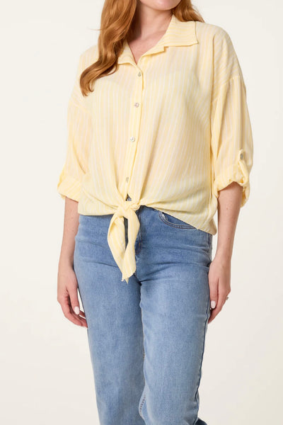 Cotton Mix Striped Tie Front Shirt (2 Colours)