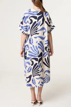 Blue Monstera Leaf Print Dress