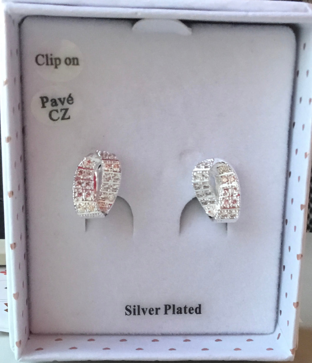 Classy Silver Plated Loop Style Diamante' Clip On Earrings