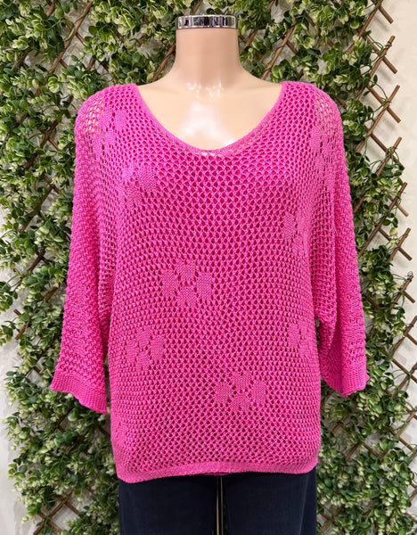 Plain V-Neck Crochet Short Sleeved Top (3 Colours)