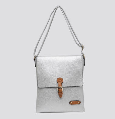 Plain Large Messenger Style Crossbody Bag With Tan Trim (2 Colours)