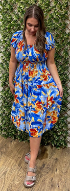 Lily Multicoloured Print Bardot Midi Dress (2 Colours)