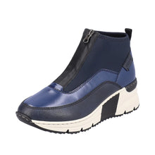 Rieker N6352-14 Navy And White Wedge Ankle Zip Front Trainer Boots
