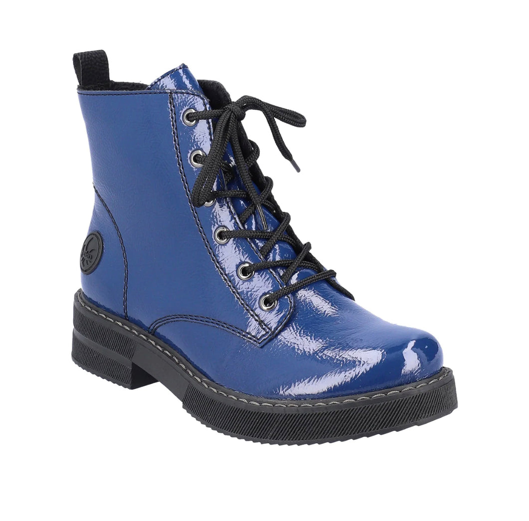 Rieker  72010-15 Blue Patent Lace Up Ankle Boots