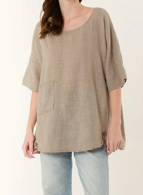 Plain Cotton Round Neck Button Detail Stretchy Longline Top (3 Colours)