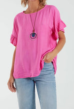 Plain Crochet Back Frill Sleeve Top With Necklace (4 Colours)
