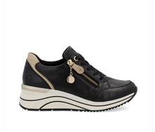 Remonte D0T03-01 Minato Elle Black And Gold Leather Wedge Trainers