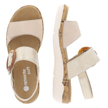Remonte R6853-61 Columbo Beige And Soft Gold Metallic Leather Low Wedge Sandals