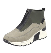 Rieker N6352-52 Khaki Green Wedge Zip Up Front Trainer Ankle Boots