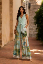 Saffron Satin Landscape Watercolour Print  Wide Leg Trousers (4 Colours)