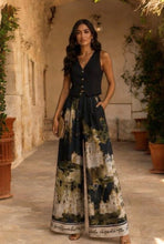 Saffron Satin Landscape Watercolour Print  Wide Leg Trousers (4 Colours)