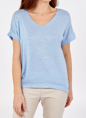 Silver Shimmer Splatter Effect V-Neck T-Shirt (3 Colours)