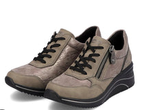 Remonte D0T01-42 Morelia Taupe And Gunmetal Leather Wedge Trainers