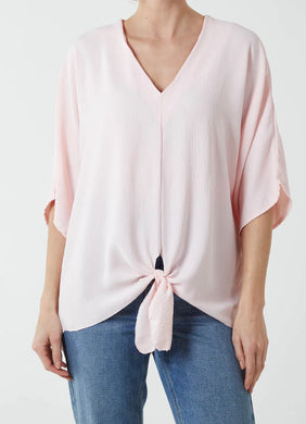 Plain V-Neck Stretchy Tie Front Blouse (5 Colours)