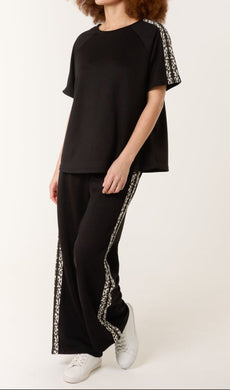 Black And Leopard Print Side Stripe Co-ord Set