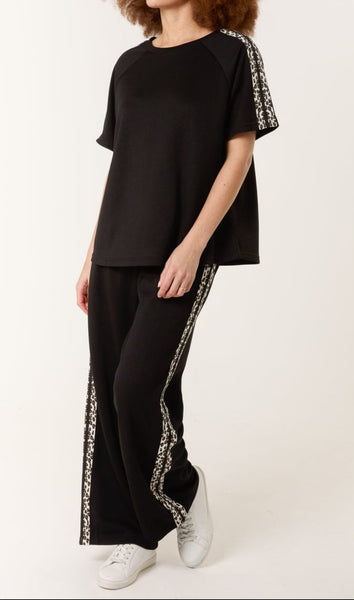 Black And Leopard Print Side Stripe Co-ord Set