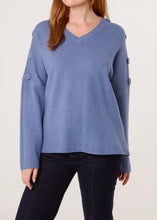 Plain V-Neck Button Sleeve Detail Knitted Jumper (2 Colours)