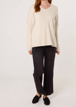 Plain V-Neck Button Sleeve Detail Knitted Jumper (2 Colours)