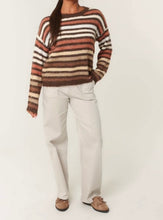 Brown And Cream Combination Round Neck Colourful Striped Jumper